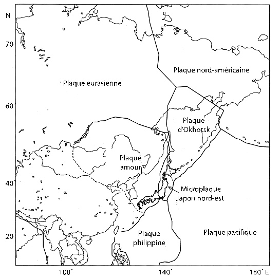 Carte 2-4 – Distribution des plaques tectoniques autour du Japon