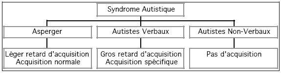 Figure 1 : Les trois variantes du syndrome autistique du point de vue de l’acquisition linguistique
