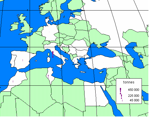 Carte 3 : Les trafics fluvio-maritimes 2005 au départ / destination de Rhône-Saône en Europe.