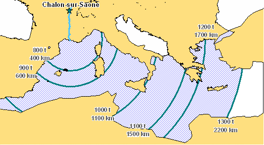 Carte 5 : Zone de pertinence du navire FM1 au départ de Chalon.