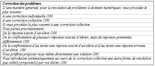 Figure 63 : Correction des problèmes - Extrait du questionnaire de l’enquête (Priolet, 2000)