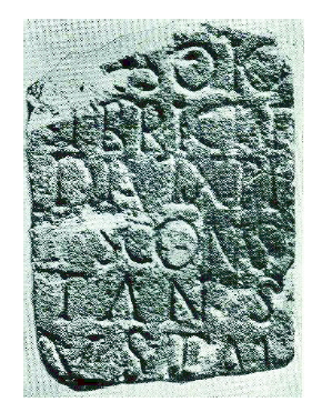 Fig. 50: Inscription to Lussoius and Bricta discovered around the present-day yard of the thermal establishment of Luxeuil. Lerat, 1950, plate XVIII, fig. b.
