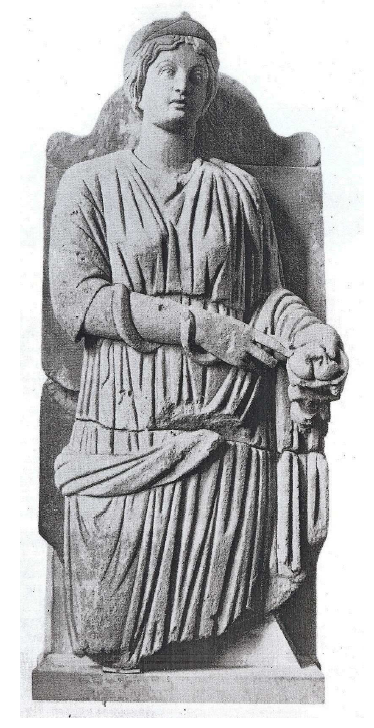 Fig. 57: Statue of Sirona with patera* and snake from Hochscheid (Germany). In Rheinisches Landesmuseum Trier. Dehn, 1941, plate 14.