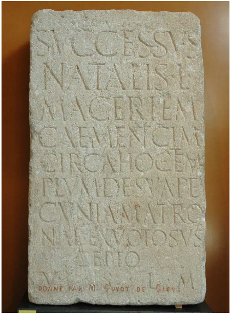 Fig. 24: Dedication to the goddess Matrona found in a field near the spring of the River Marne (Haute-Marne). Source: Musée d’Art et d’Histoire de Langres.