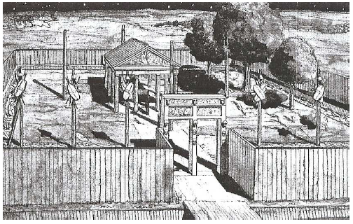 Fig. 12: Reconstruction of the Gaulish war sanctuary of Gournay-sur-Aronde (Oise). Brunaux, 2004, p. 92 , fig. 38.