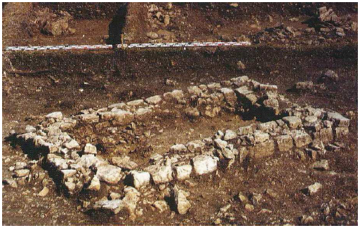 Fig. 22: Picture of the excavations of the small temple with simple cella*. Thomas, 2003, p. 37.
