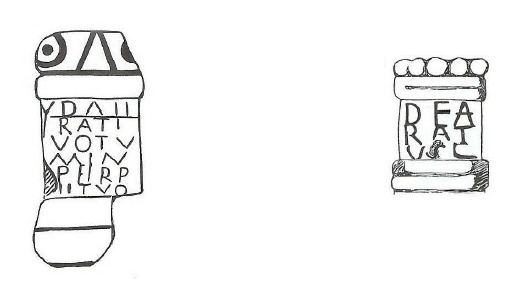 Fig. 20: Altars from Birdoswald and Chesters (GB) dedicated to the goddess Ratis. Carlisle Museum and Chesters Museum. 