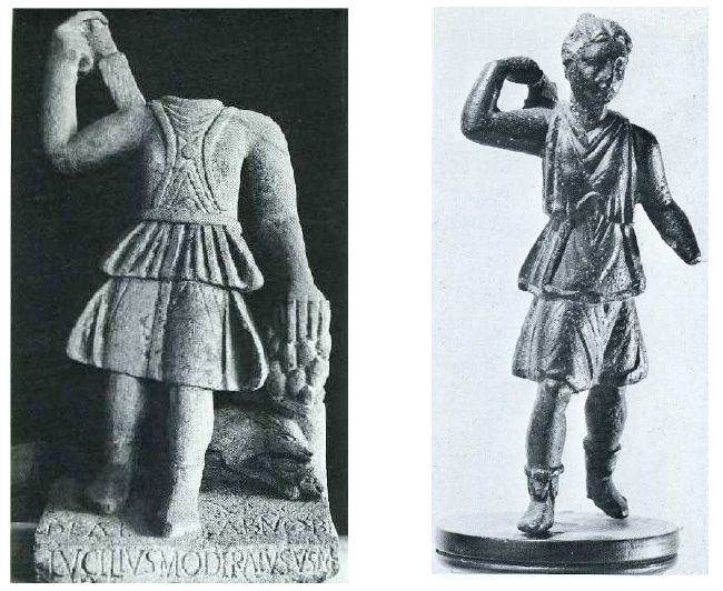Fig. 48: Left: Statuette combined with an inscription to the Celtic goddess Abnoba. In the Badischer Landesmuseum de Carlsruhe. 