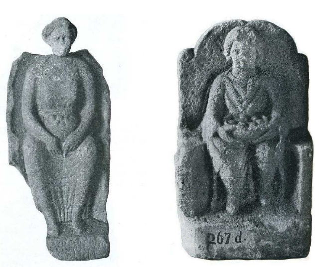 Fig. 10: Left: Figuration combined with an inscription identifying the goddess Aericura discovered in Cannstatt. In the Württembergisches Landesmuseum Stuttgart. 
