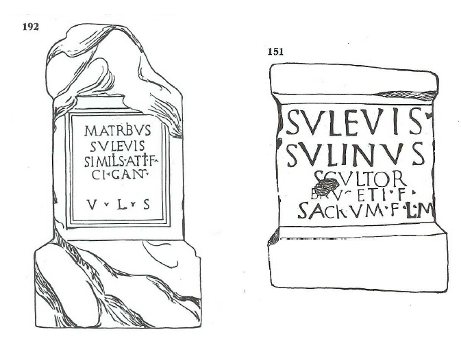 Fig. 8: Left: Altar from Colchester (Essex) dedicated to the Matres Suleviae by a dedicator Celtic Attus. In Colchester Museum. 