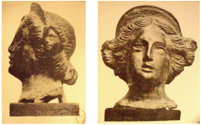 Fig. 18: Three-headed goddess in bronze from Cébazat (Puy-de-Dôme). Courcelle-Seneuil, 1910, pl. X.