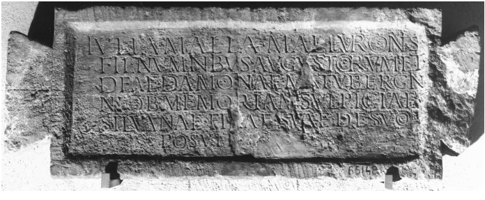 Fig. 47: Inscription to Damona Matuberginnis discovered in Saintes (Charente). In the Musée de Saint-Germain-en-Laye. 