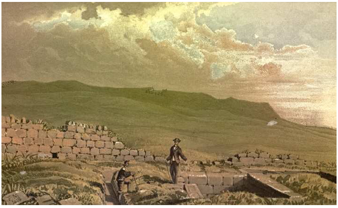 Fig. 35: Discovery and excavations of Coventina’s Well at Carrawburgh in 1876 by John Clayton. Watercolour by F. Mossman, 1878. Clayton, 1880, plate I.