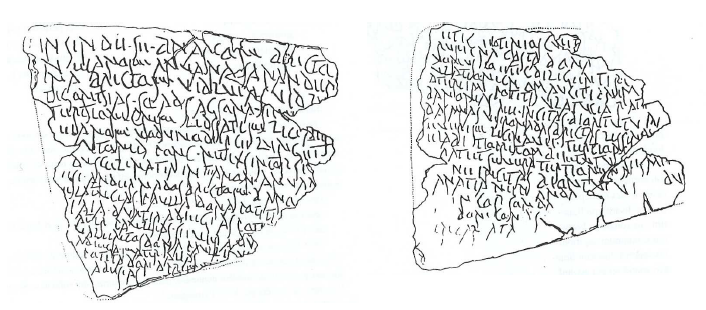 Fig. 2: Face 1a (left) and face 1b (right) of the ‘Plomb du Larzac’. Lambert, 1995, pp. 160-161.