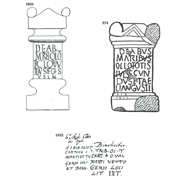 Fig. 7: Three dedications to the Matres Ollototae (‘Mother Goddesses of All the Peoples’). 