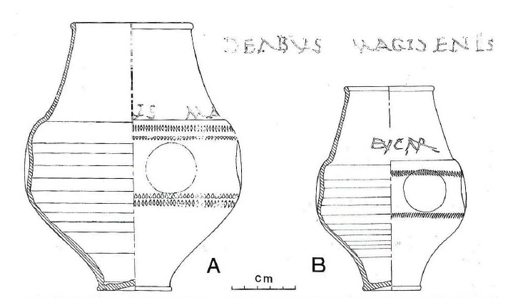Fig. 2 (A): drawing of the gobelet with the inscription to the Goddesses Magisenae, discovered in Strasbourg (Bas-Rhin). 