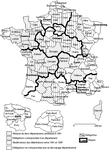 Carte 1. Le découpage des circonscriptions de la SACEM en 1995