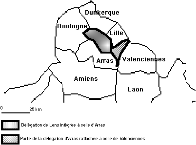 Carte 2. L’évolution de l’organisation territoriale de la SACEM dans sa région de Lille (1991-95).