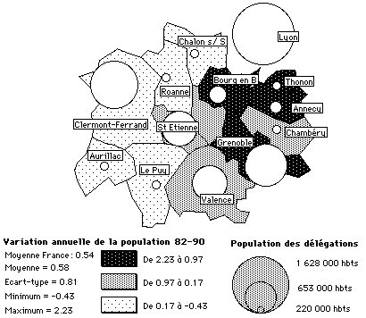 Carte 51. La situation démographique dans la région de Lyon