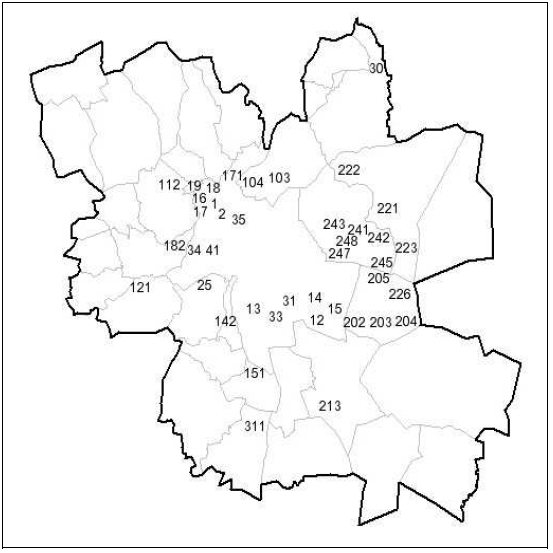 Fig. 10 : Carte des 41 églises nouvelles construites dans l’agglomération lyonnaise entre 1945 et 1975.