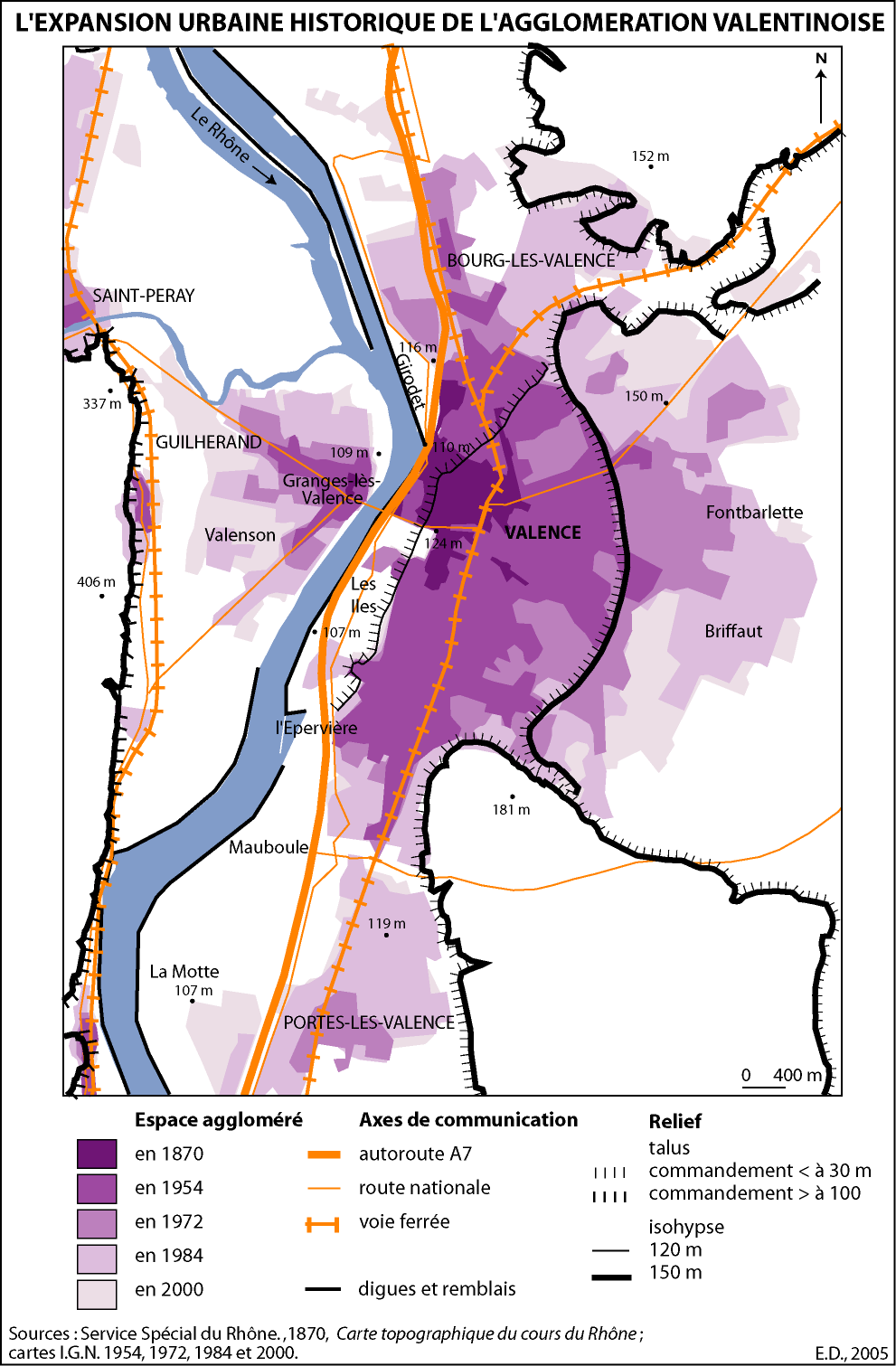 Figure 42. L’expansion urbaine historique de l’agglomération valentinoise