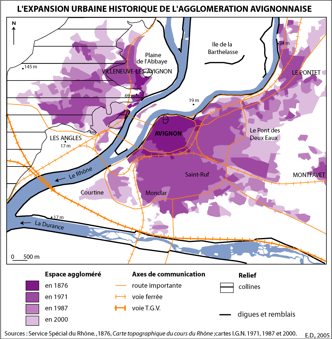 Figure 43. L’expansion urbaine historique de l’agglomération avignonnaise