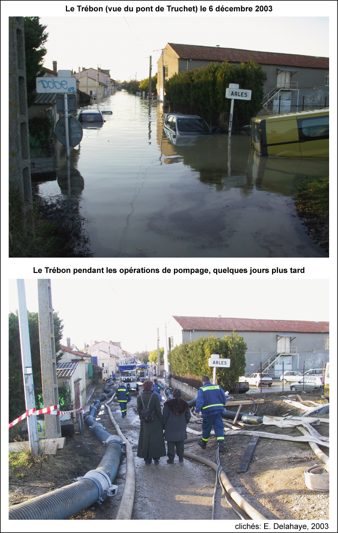 Figure 69. Une rue du Trébon pendant et après l’inondation
