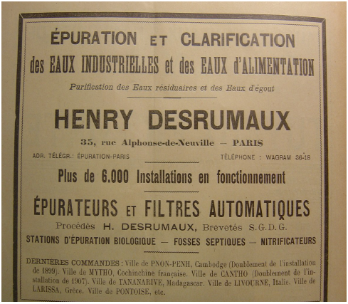 Annonce parue dans La Technique Sanitaire et Municipale en 1919