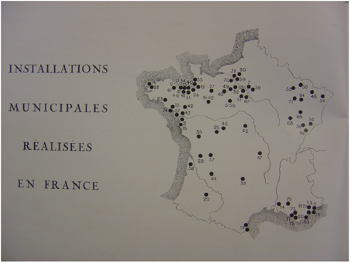 La carte des installations d'épuration de l'eau par la Compagnie des Eaux et de l'Ozone (1932)