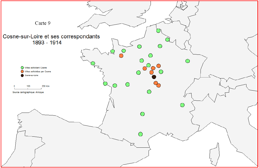 [[Carte 9 : Cosne-sur-Loire et ses correspondant 1893-1914)]