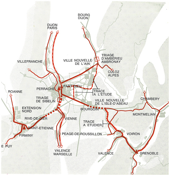 Carte n° 10 : Réseau de transport de la métropole Lyon-Saint Etienne-Grenoble