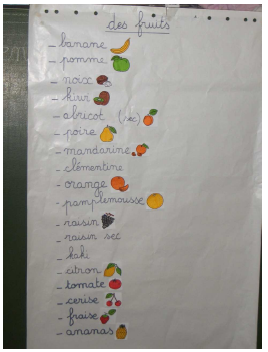 Figure 80 : Liste des de mots utiles à propos des fruits