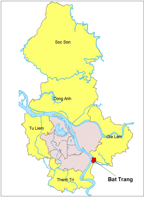 Carte 2 : La capitale de Hanoï (avant l’élargissement) et la localisation de Bát Trang 