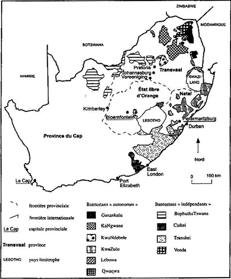 Carte : les bantoustans (ou homelands) d’Afrique du Sud (décennies 1970 et 1980)