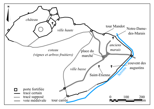 Doc. 41. Plan schématique de la ville et du château de Montluel (fin du XV