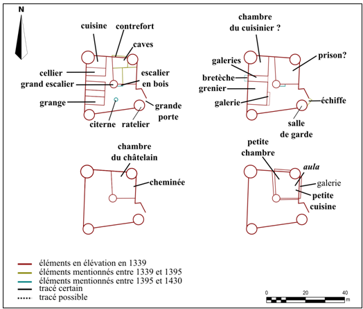 Doc. 146. Hypothèse de restitution des différents niveaux de la haute-cour de Château-Queyras (1339-1430)