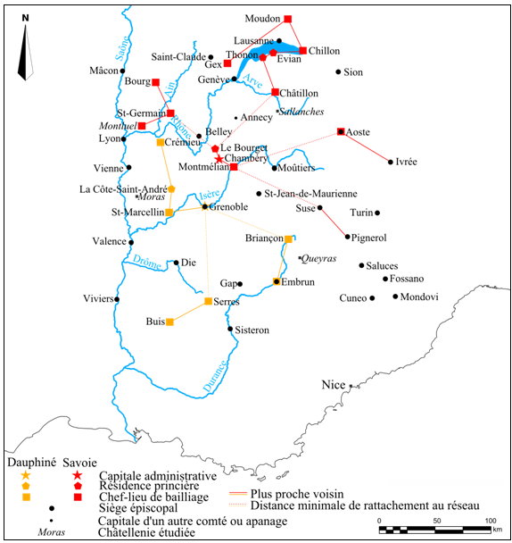 Doc. 200. Les réseaux administratifs dauphinois et savoyard après la cession du Viennois savoyard (1377)