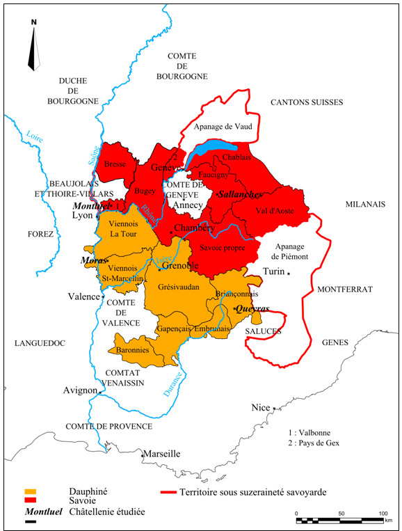 Doc. 22. Frontières et bailliages du Dauphiné et de la Savoie après le traité de Paris (1355)