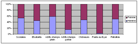 Graphe 13 : Répartition hommes/femmes pour chaque statut à Lyon