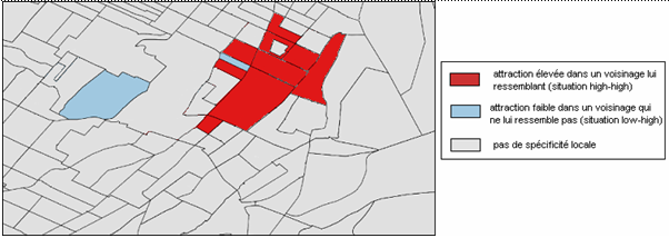Schéma 3 : Résultats de l’analyse d’autocorrélation spatiale locale pour le centre de Montréal