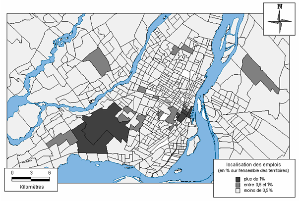 Carte 12 : Les emplois dans l’aire urbaine montréalaise