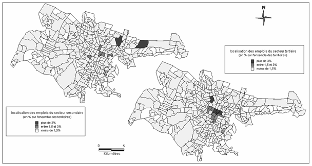 Carte 10 : Les emplois du secteur secondaire et tertiaire dans l’agglomération poblanaise