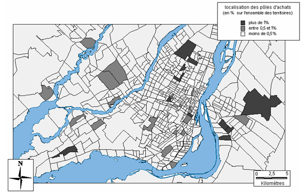 Carte 20 : Les pôles d’achats dans l’agglomération montréalaise