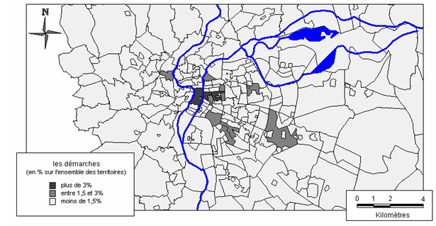Carte 25 : Les démarches dans l’agglomération lyonnaise