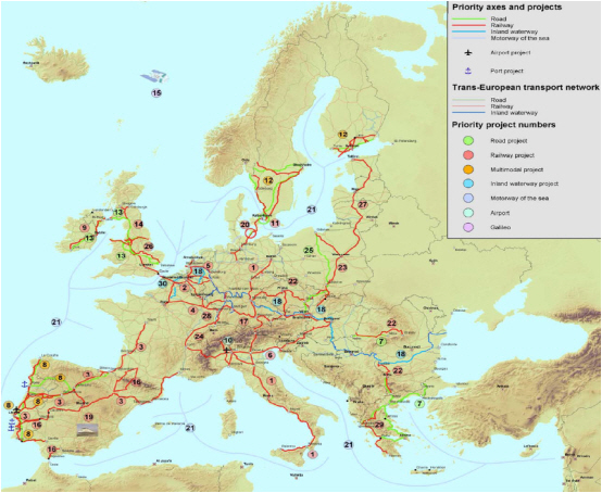 Fig. 11 – Les projets du Réseau Transeuropéen des Transports