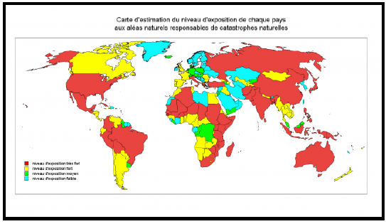 Figure 98 Carte d’estimation du niveau d’exposition des pays aux aléas naturels