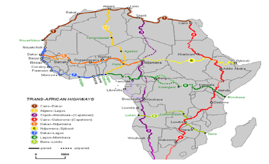 Carte 1 : Autoroutes trans-ouest africain et la route transsaharienne