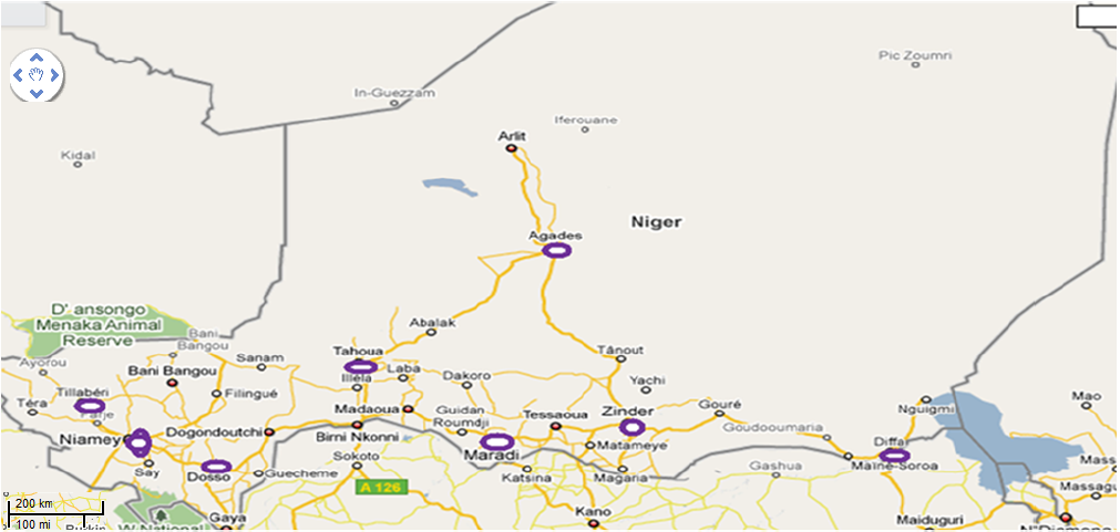 Carte 2: Villes et infrastructures routières du Niger