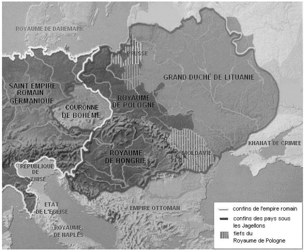 Carte 3 : Les territoires européens sous la domination des Jagellons, fin du XV