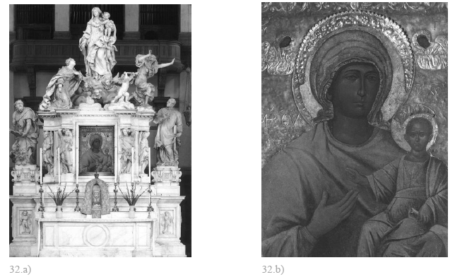 Fig. 32 : a) Maître-autel ; b) icône, auteur inconnu, XII